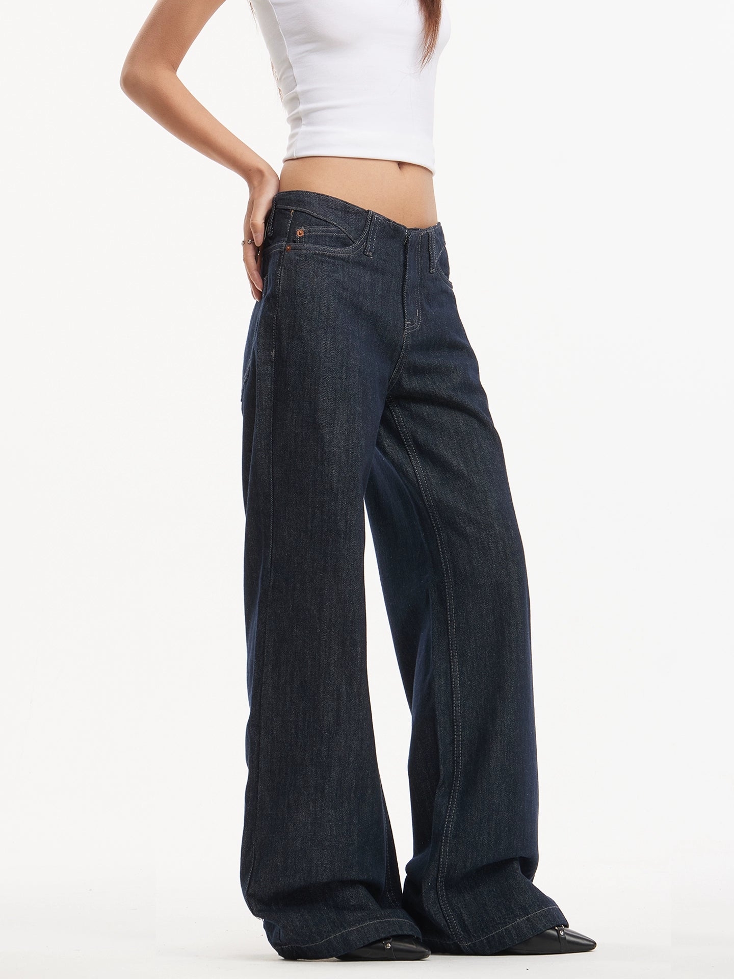 American vintage original cow color low rise straight leg jeans women's cleanfit trousers