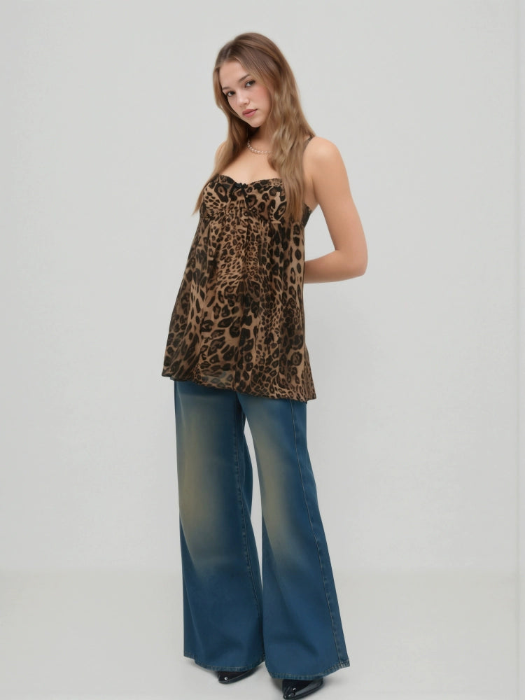 star genuine goods leopard print bow skirt chiffon loose sexy suspenders dress