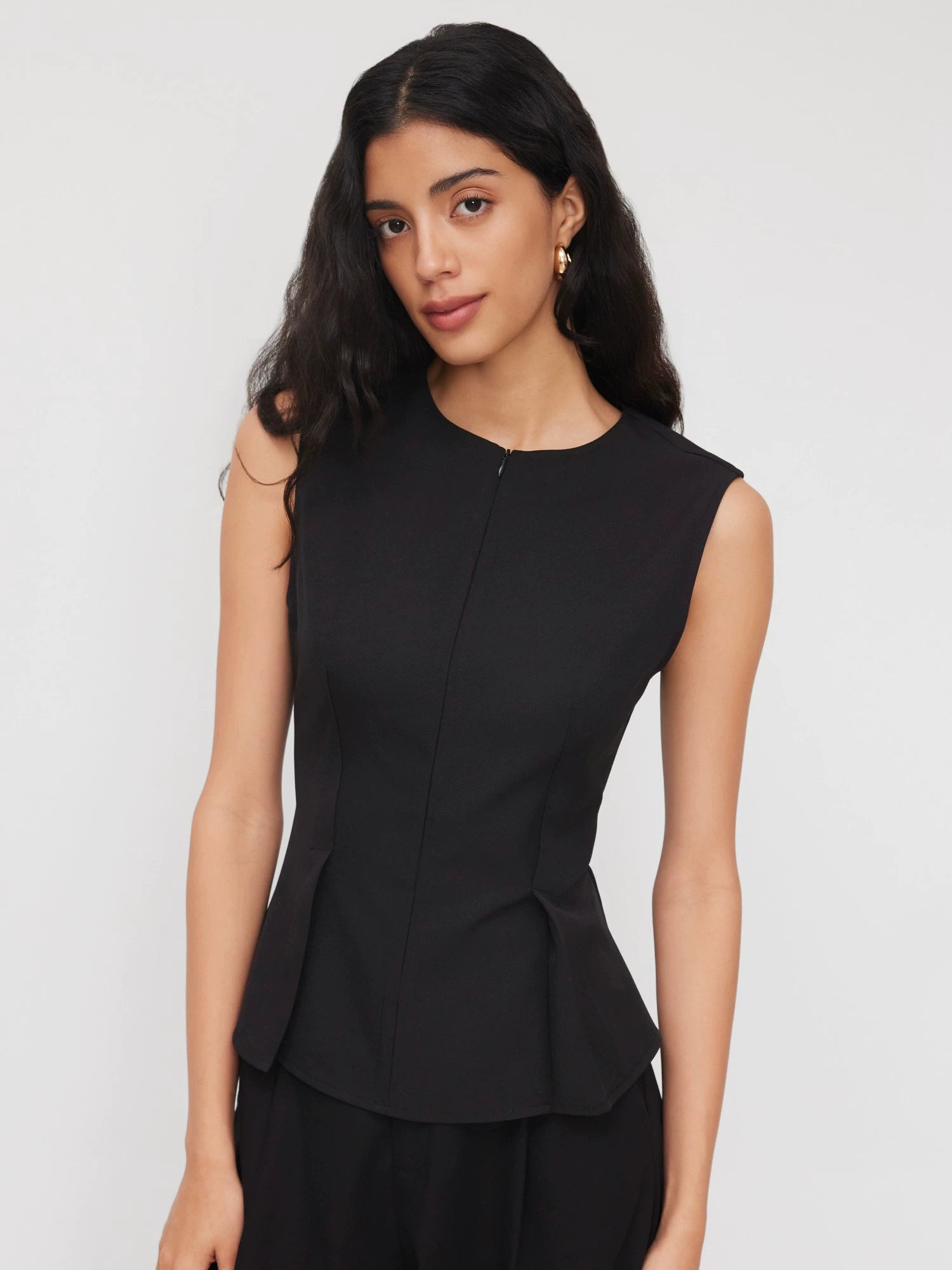 Half Zip Pleated Temperament Sleeveless Vest Top