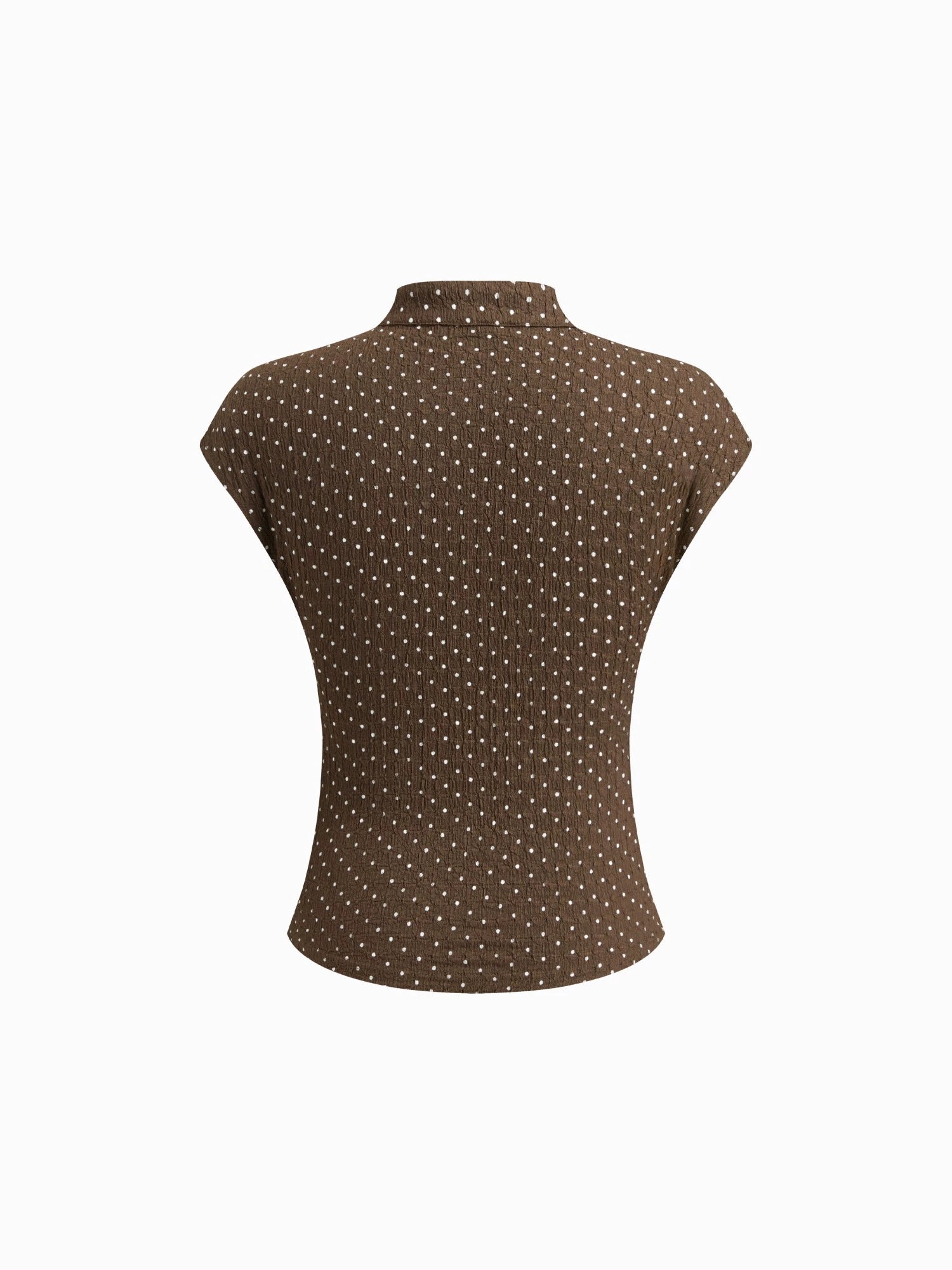 Polka Dot Lapel Short Sleeve Lace-up Slim Pleated Short Sleeveless Top