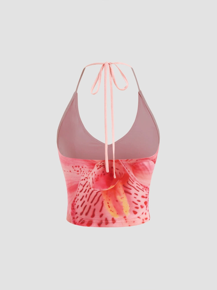 star with genuine goods hollow hanging neck floral lace short Suspender top