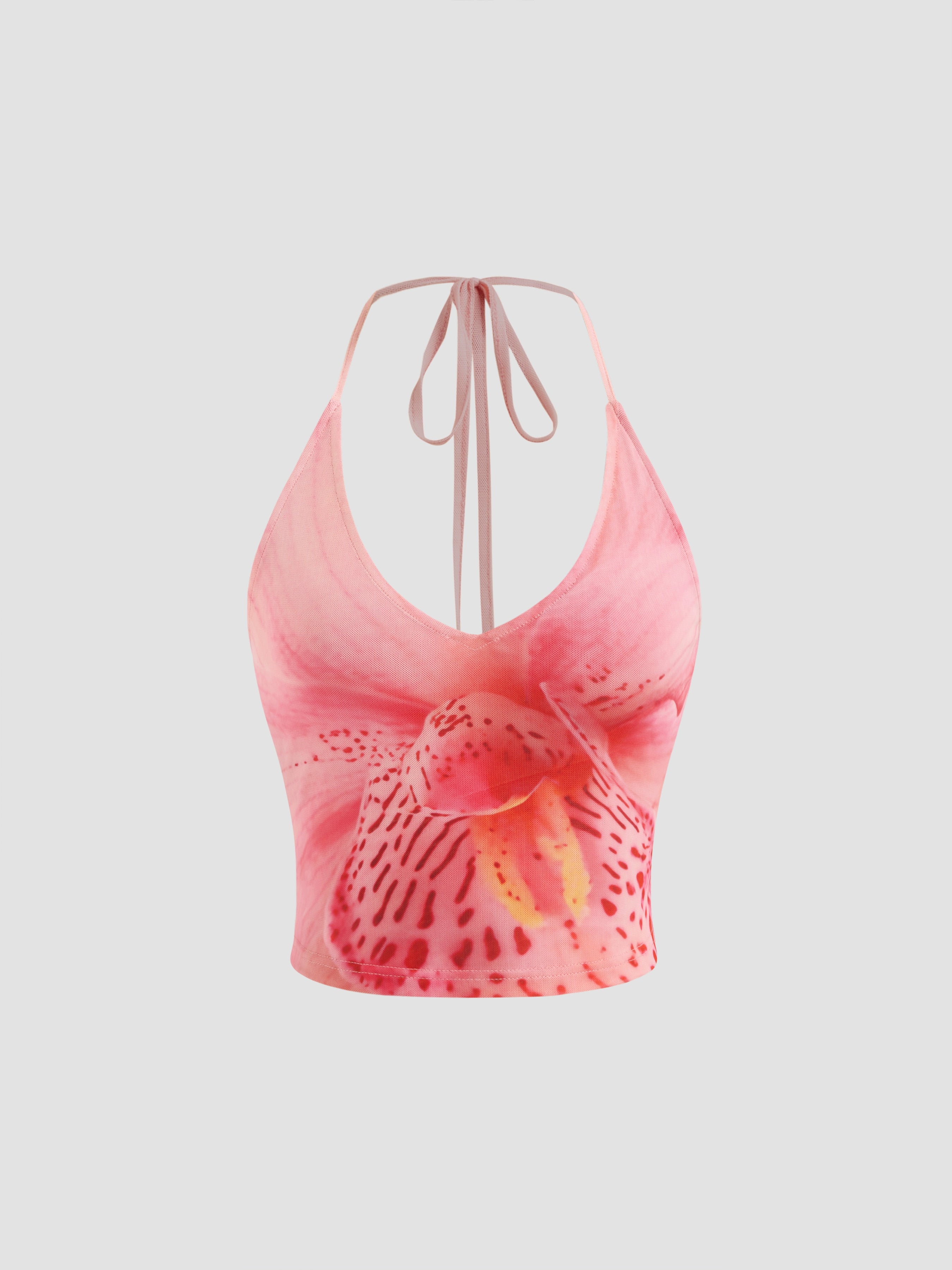 star with genuine goods hollow hanging neck floral lace short Suspender top