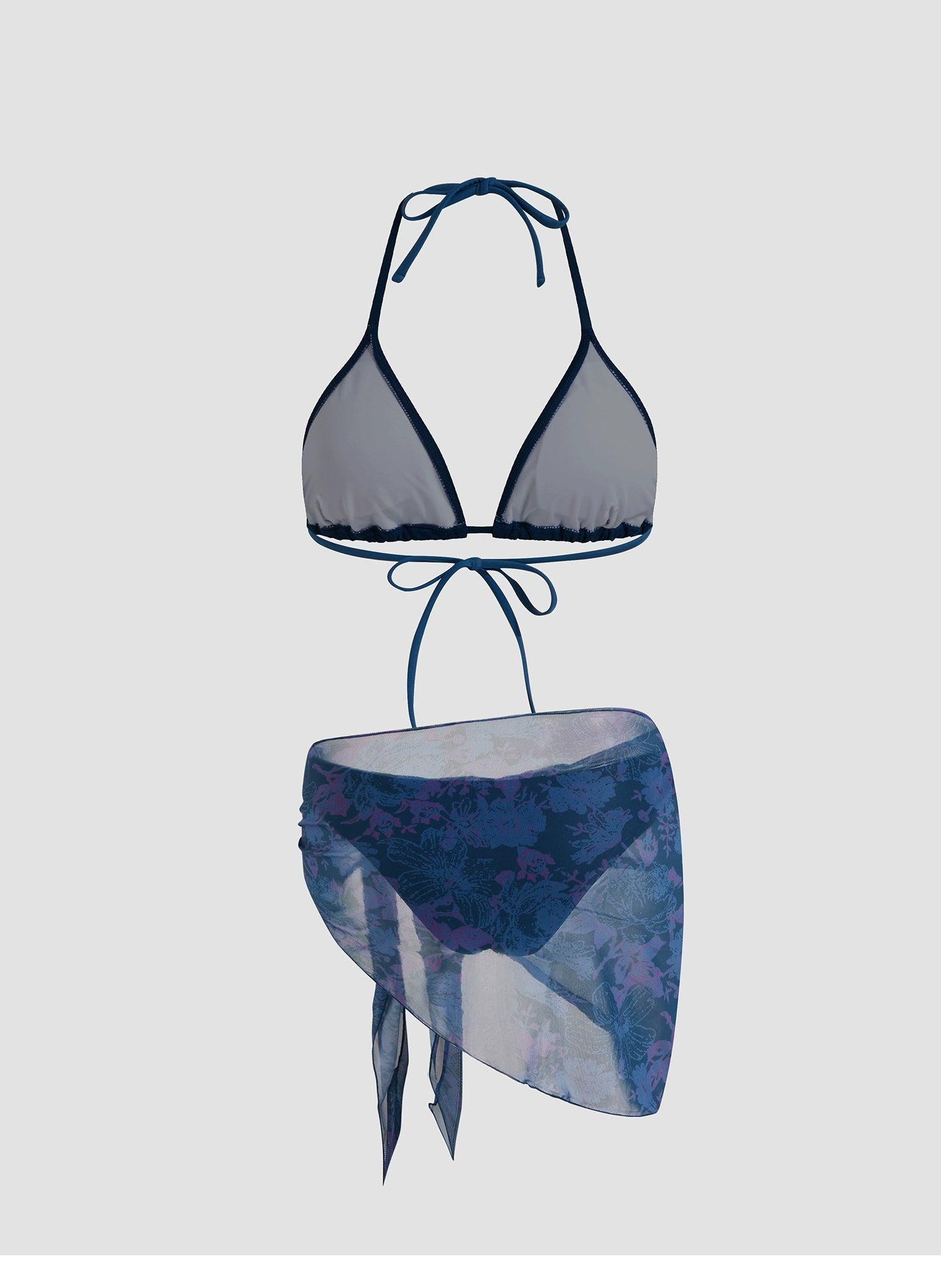 halter triangle bikini floral gauze swimsuit