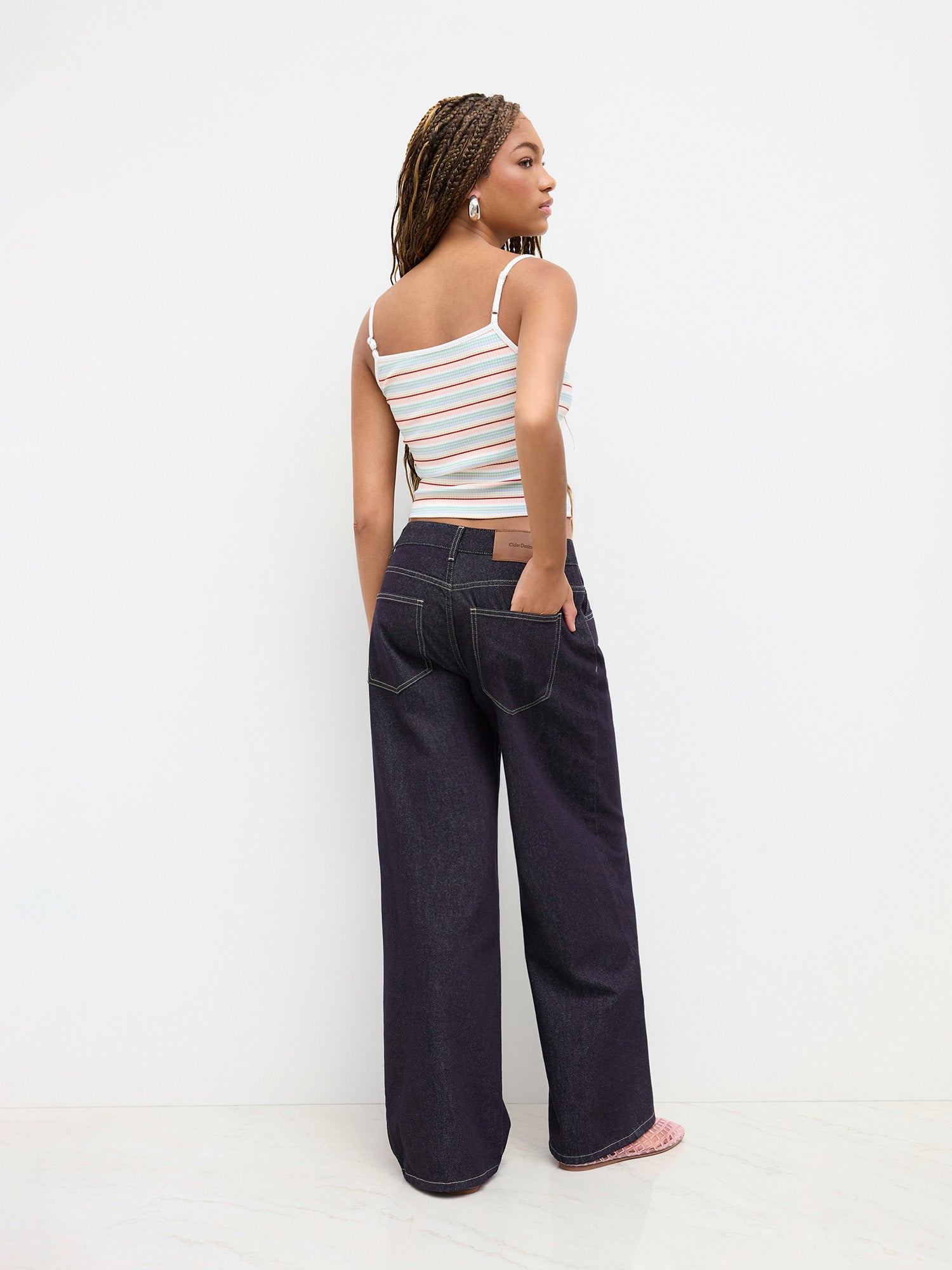 Mid-Rise Buttoned Wide-Leg Denim Pants