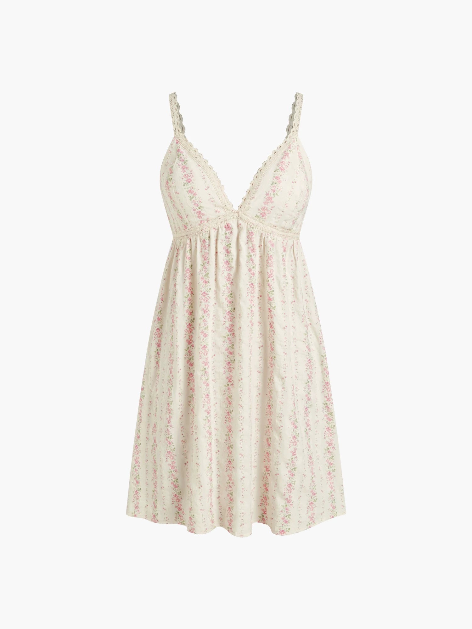 Cotton-Blend French Floral V-Neck Design Midi Length Slip Dress