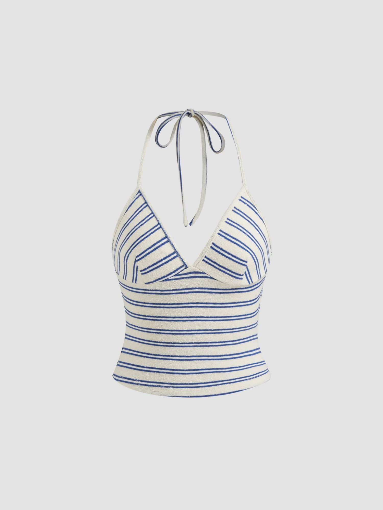 Cotton-Blend Halterneck Cropped Striped Suspender Top