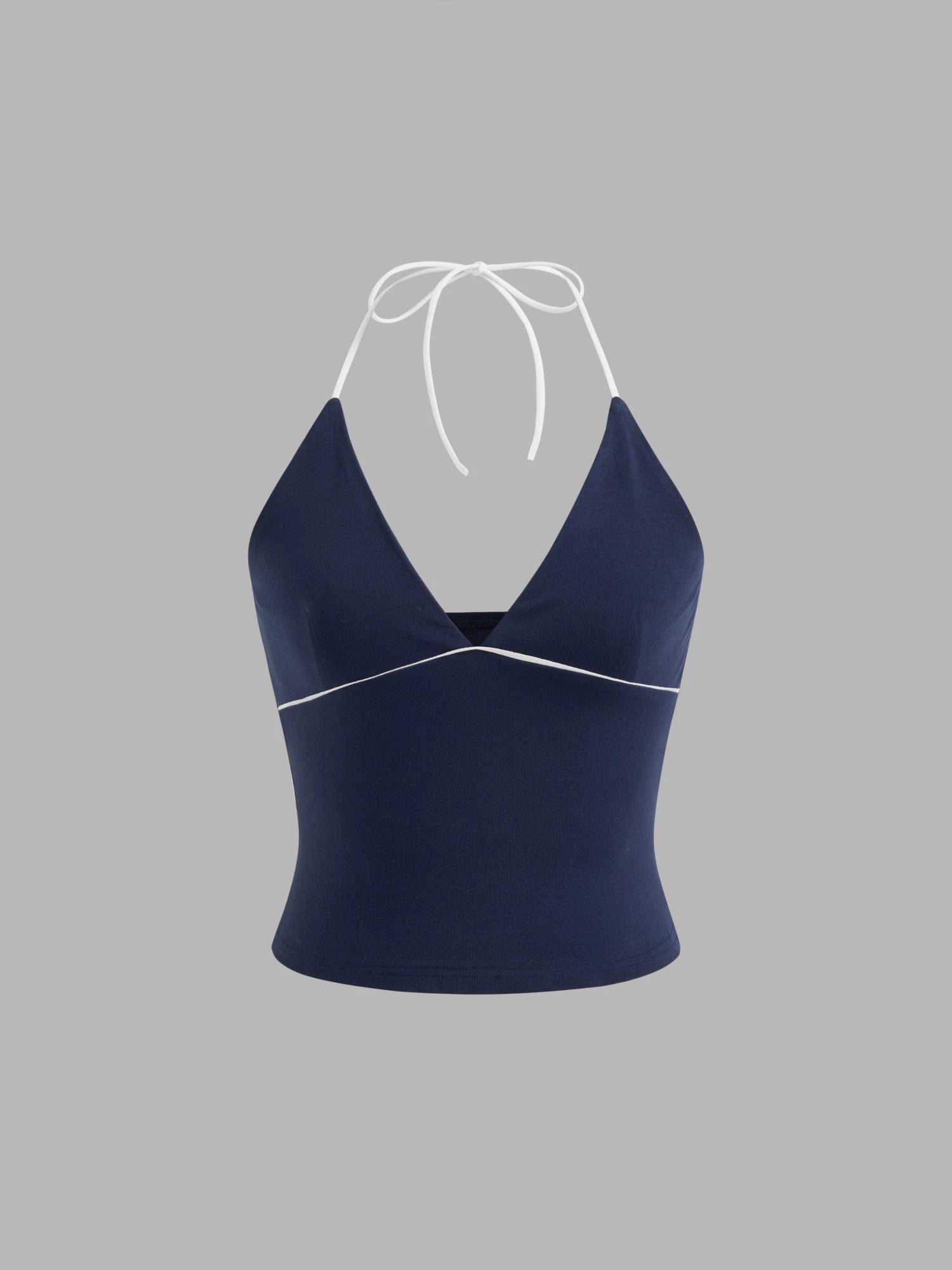 cotton-blend halterneck contrast-trimmed suspender top