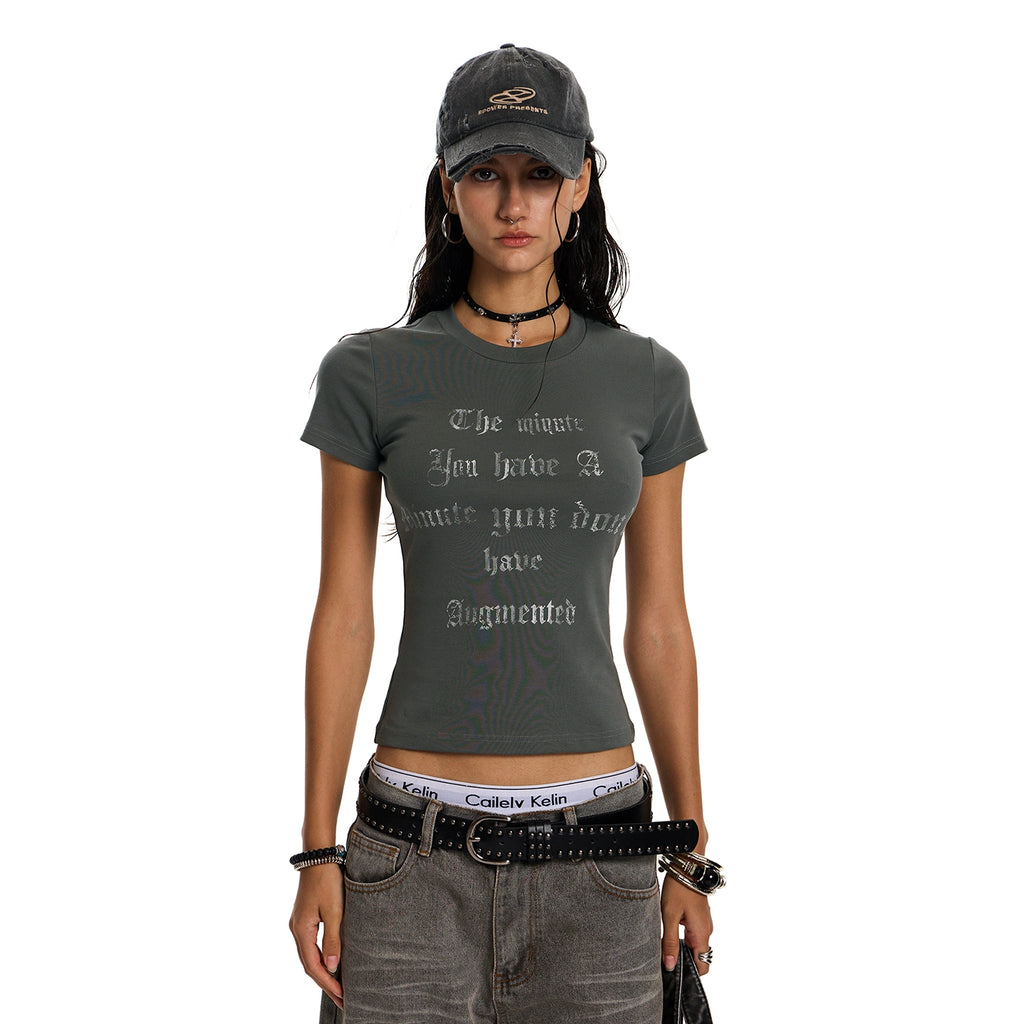 Punk cross shoulder short sleeve t-shirt american retro street slim slim slim slim babes top tide
