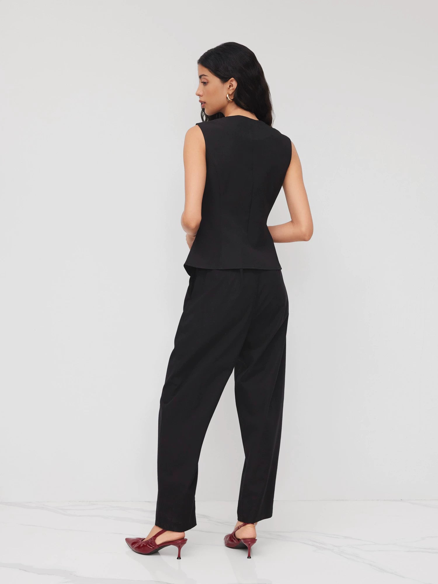 Half Zip Pleated Temperament Sleeveless Vest Top