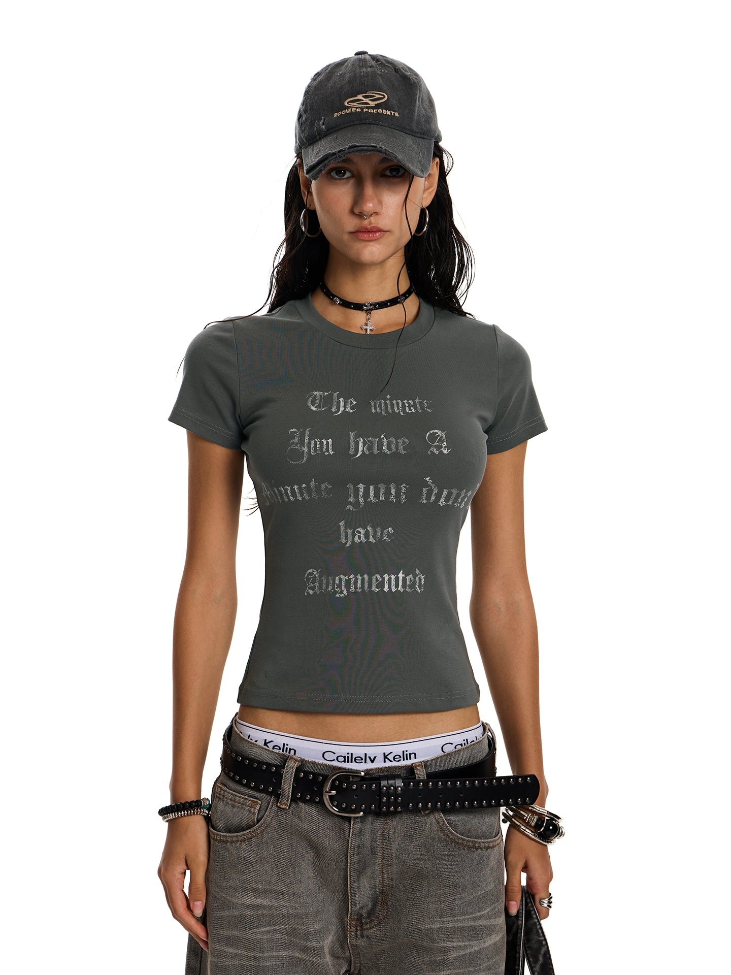 Punk cross shoulder short sleeve t-shirt american retro street slim slim slim slim babes top tide