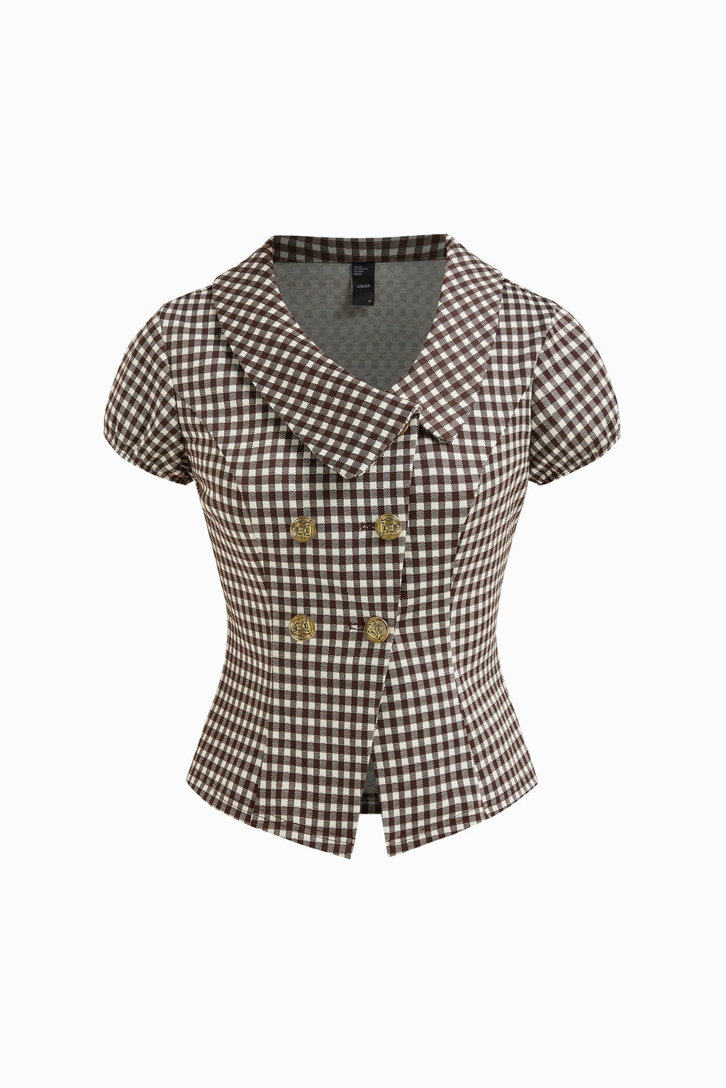 Plaid Asymmetrical Neckline Button-Down Cropped Top
