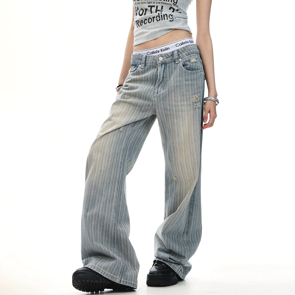 Retro Wash Vertical Stripe Jeans Men's and Women's Loose American CleanFit High Street Pants