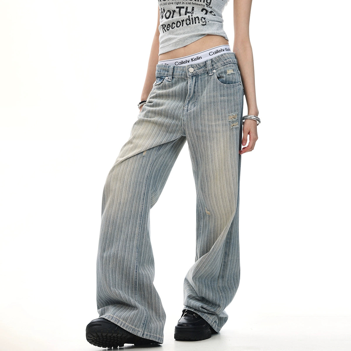 Retro Wash Vertical Stripe Jeans Men's and Women's Loose American CleanFit High Street Pants